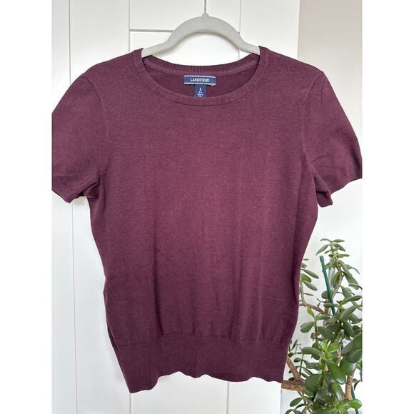 Land's End Women's Cotton Blend Maroon Short Sleeve Knit Sweater Top, Size S - Picture 1 of 6